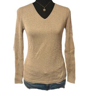 cream vneck fitted long sleeve